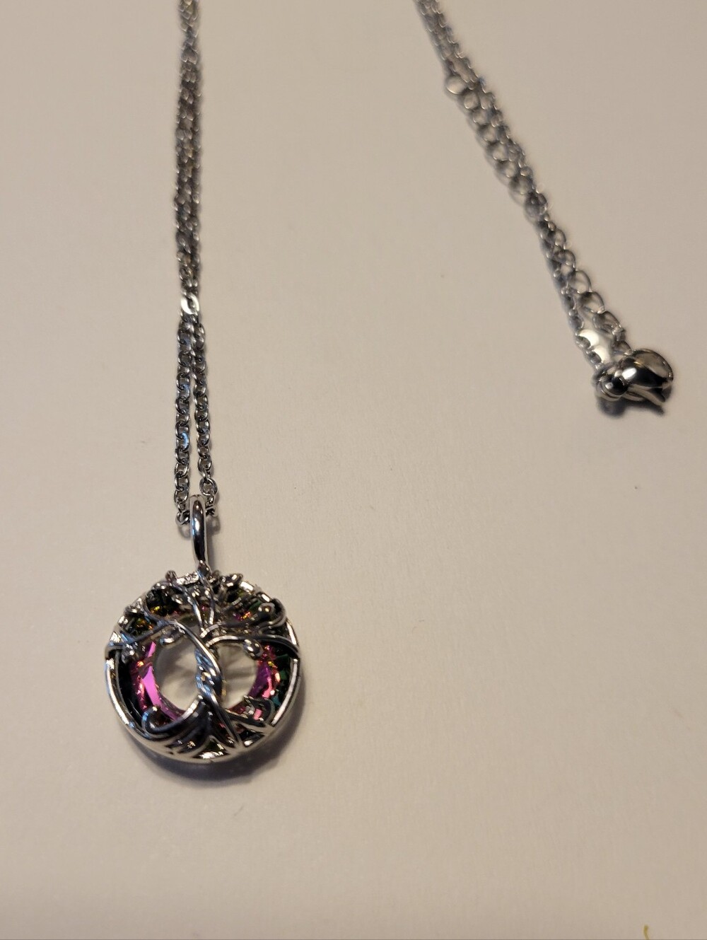 Tree Pendant Necklace with Pink Accent